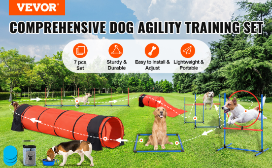 VEVOR Dog Agility Training Equipment 7 PCS Set Upgrade W/ Hurdles 2 Tunnels Ring