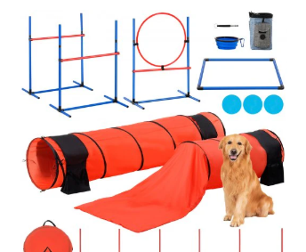 VEVOR Dog Agility Training Equipment 7 PCS Set Upgrade W/ Hurdles 2 Tunnels Ring